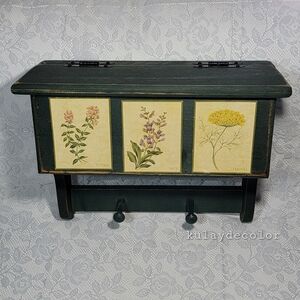 Vintage Farmhouse Wall-Mounted Spice Herb Cabinet Key Holder Kitchen Storage